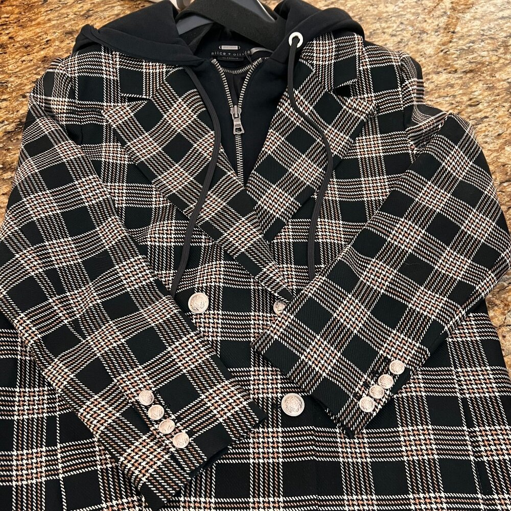 Alice + Olivia Black Plaid Double-Breasted Blazer